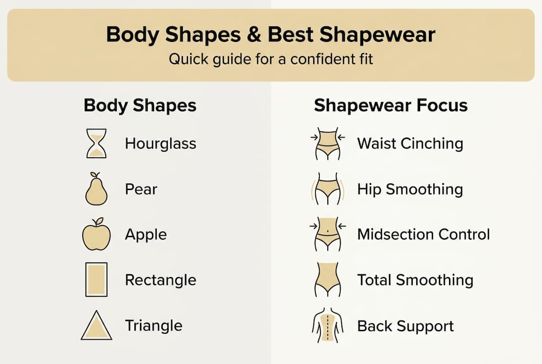 Infographic matching body shapes to shapewear focus