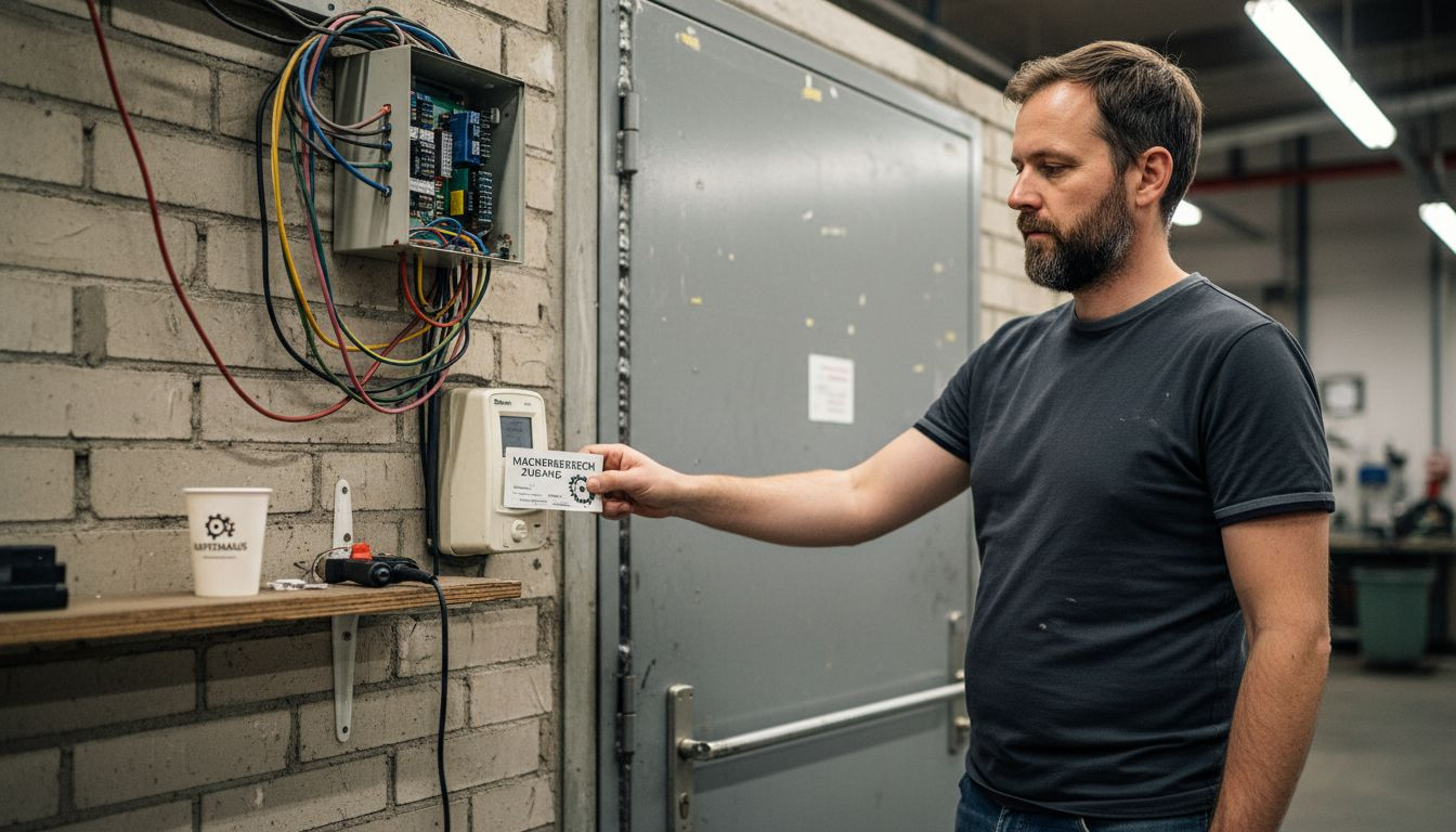 Ein Ingenieur meldet sich am RFID-Zugangsterminal an.