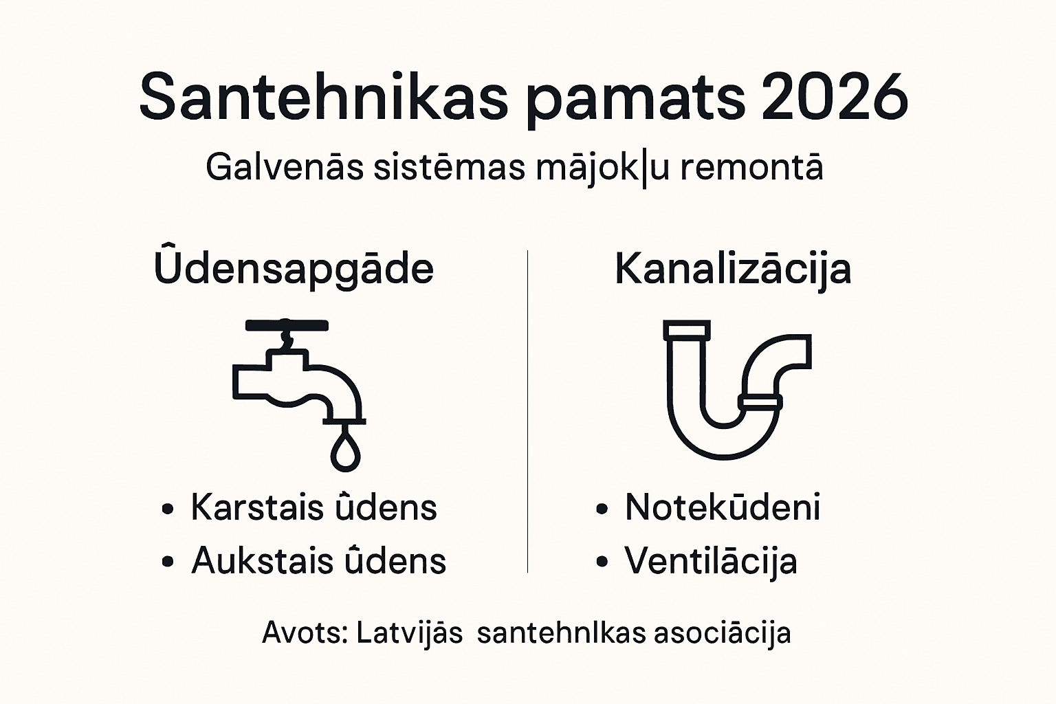 Informatīva ilustrācija par ūdensapgādes sistēmu veidiem un to pamatprincipiem