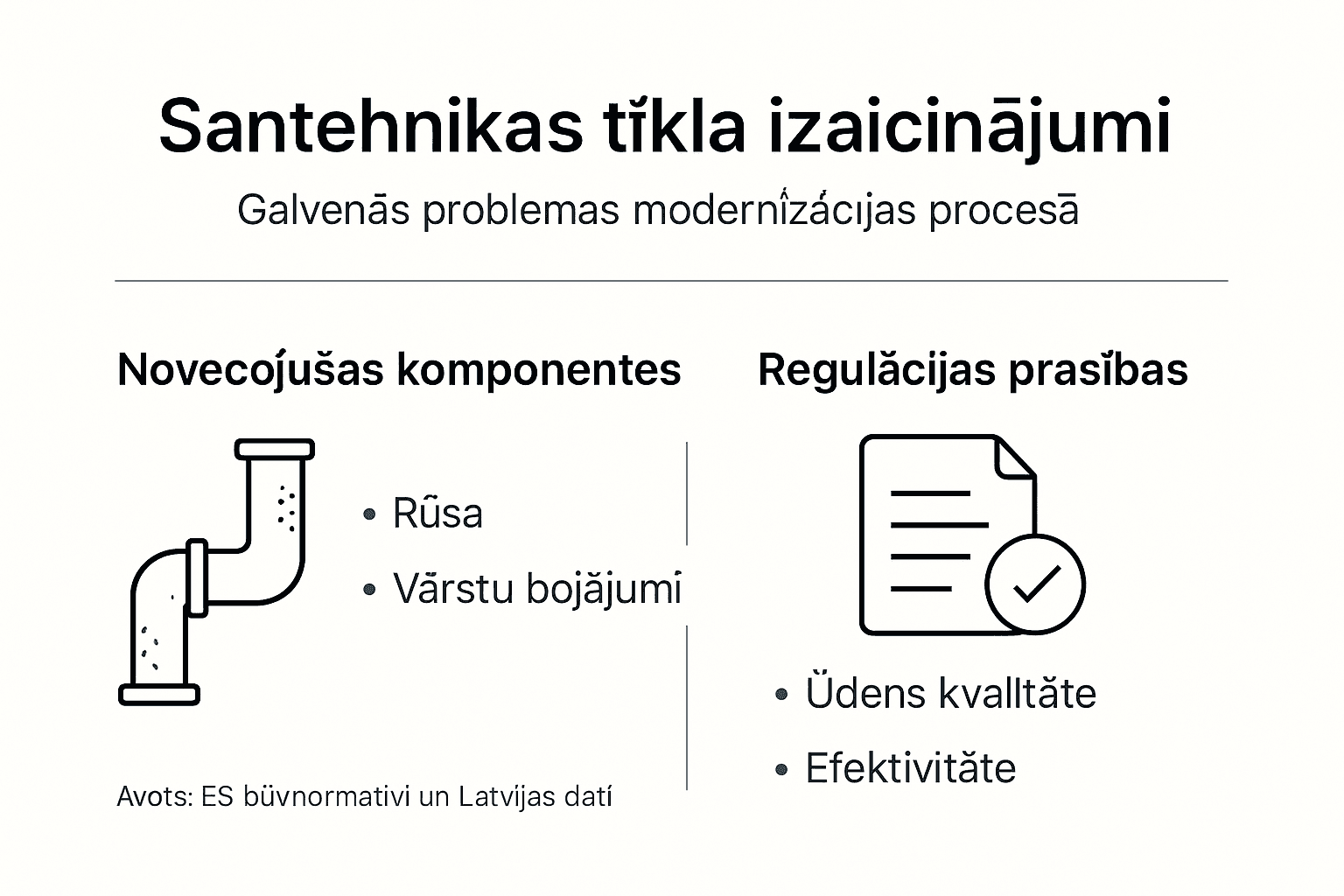Infografika: galvenie izaicinājumi, modernizējot ūdensapgādes un kanalizācijas sistēmas