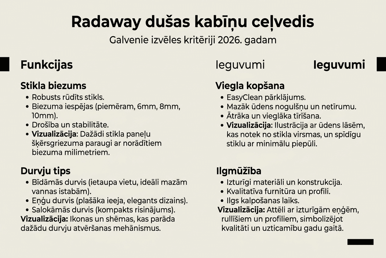 Infografika: svarīgākie aspekti, kas jāņem vērā, izvēloties Radaway dušas kabīni