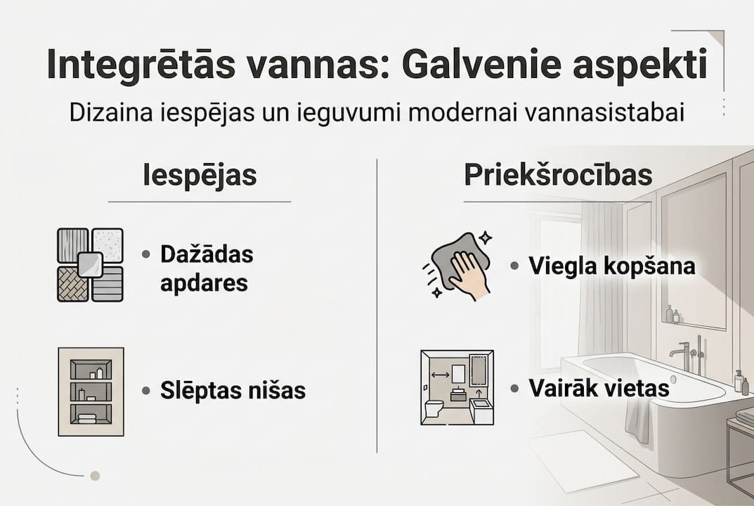 Infografika: kādas iespējas un priekšrocības sniedz integrētās vannas