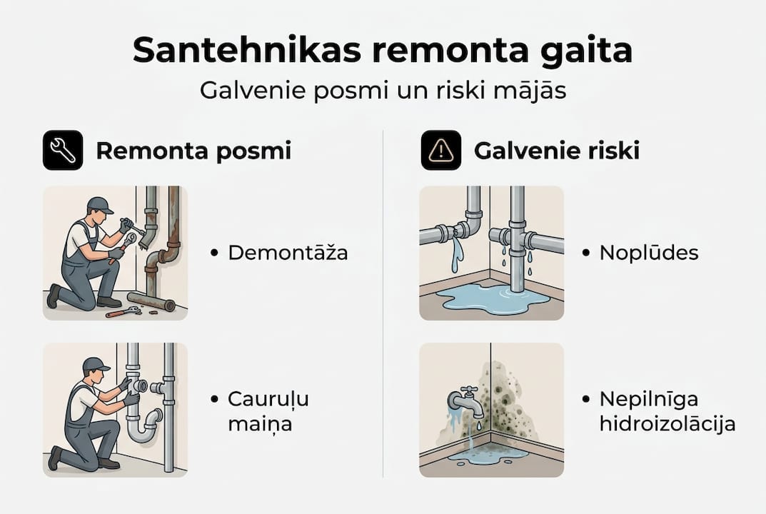 Vizualizācija: kā soli pa solim veikt santehnikas remontu un kādi ir iespējamie riski