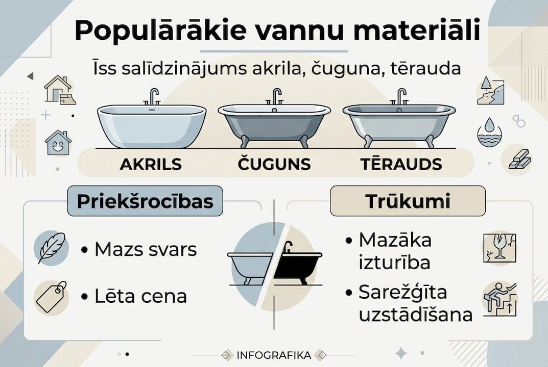 Vannas materiālu plusi un mīnusi vienā pārskatāmā infografikā
