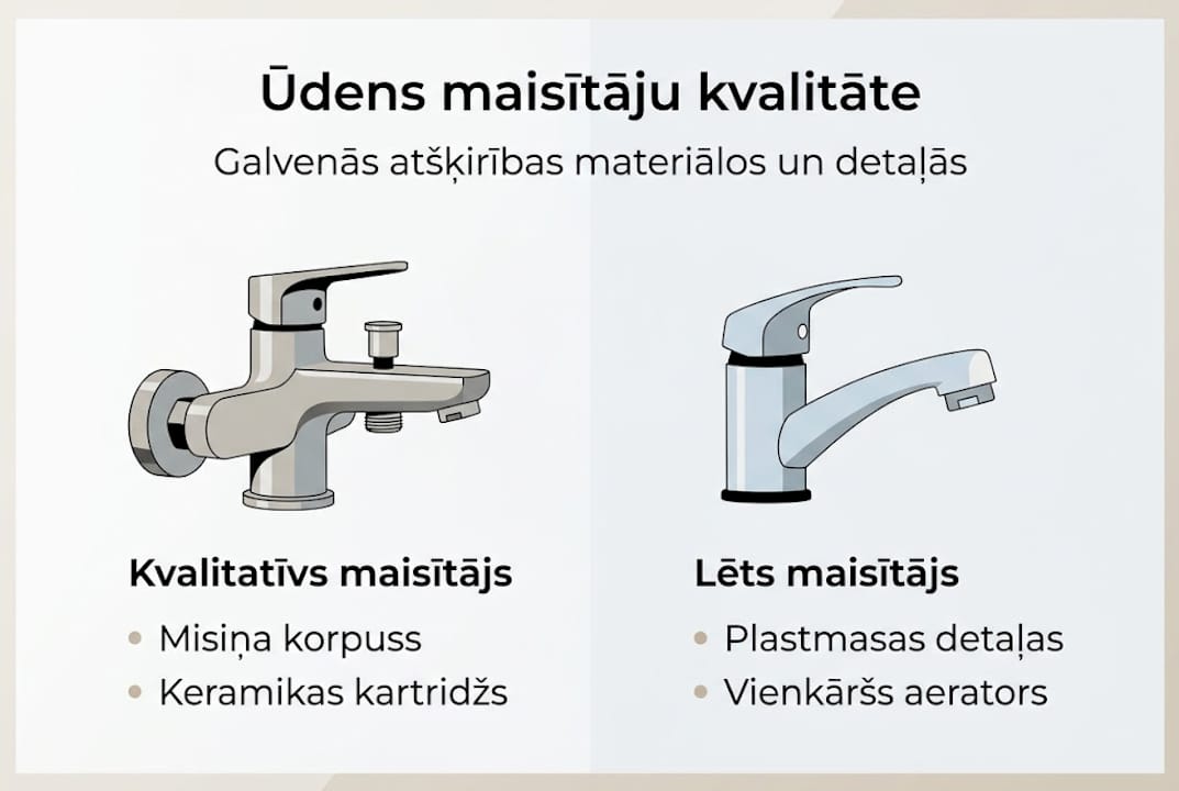 Infografika: Kā atšķiras ūdens maisītāju kvalitāte un kam pievērst uzmanību izvēloties