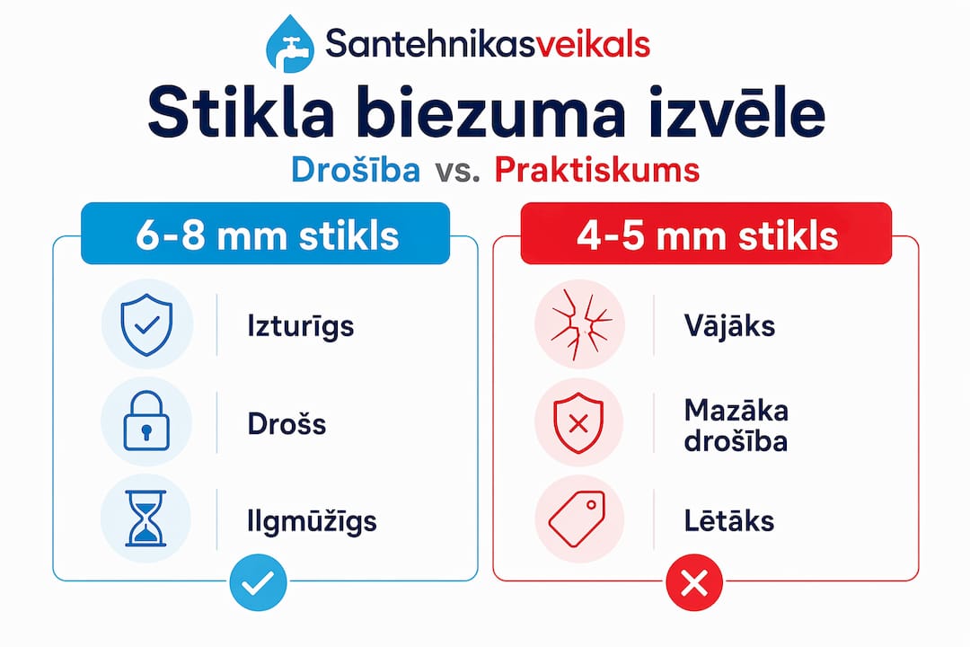 Infografika: drošības stikla biezuma variantu salīdzinājums
