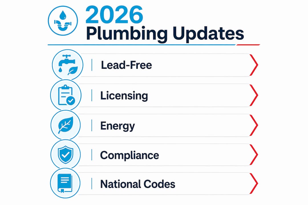 Infographic summarizing 2026 plumbing regulation updates