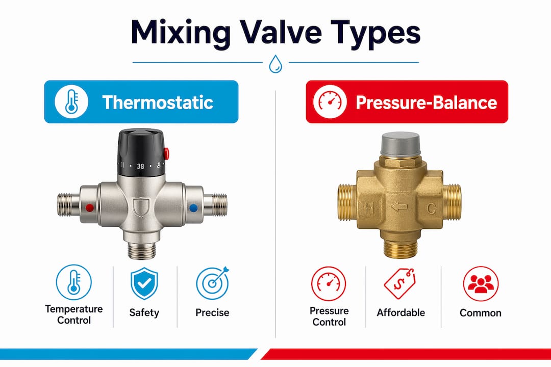 Infographic comparing mixing valve types and features