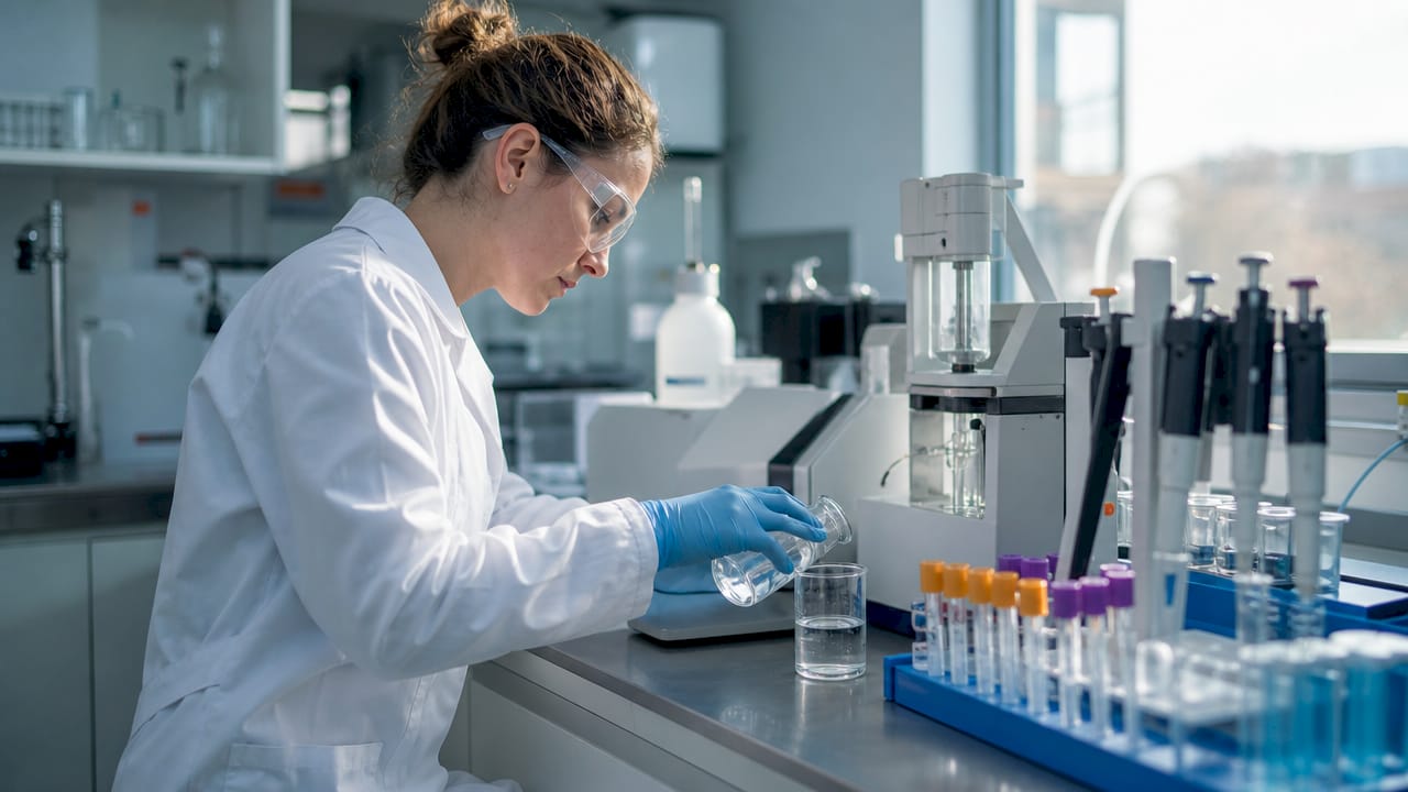 Laboratorijas speciālists veic ūdens kvalitātes pārbaudi