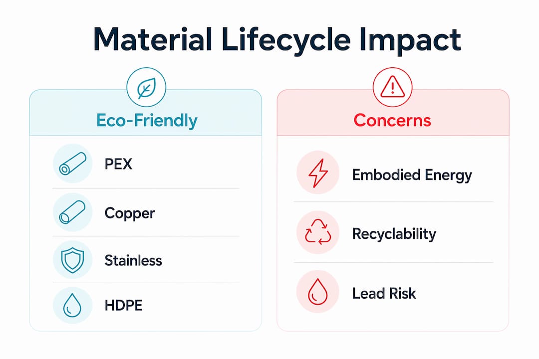 Infographic comparing eco-friendly plumbing materials