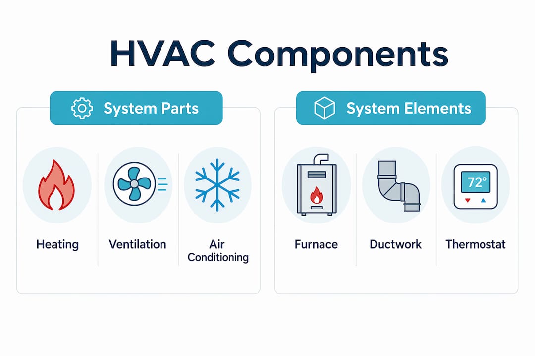 Infographic comparing HVAC system parts and elements