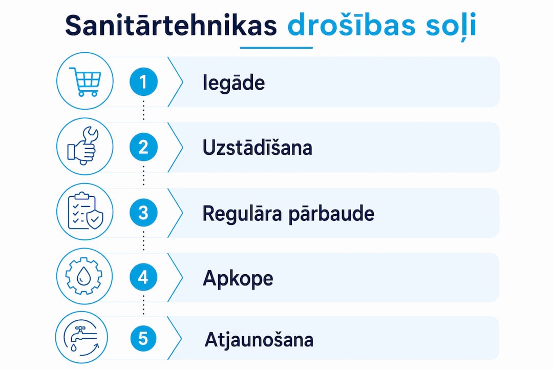 Infografika: svarīgākie drošības ieteikumi sanitārtehnikas lietošanā