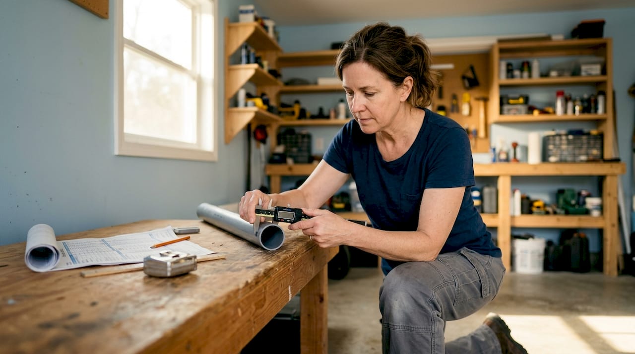 Homeowner measuring pipe diameter with digital caliper