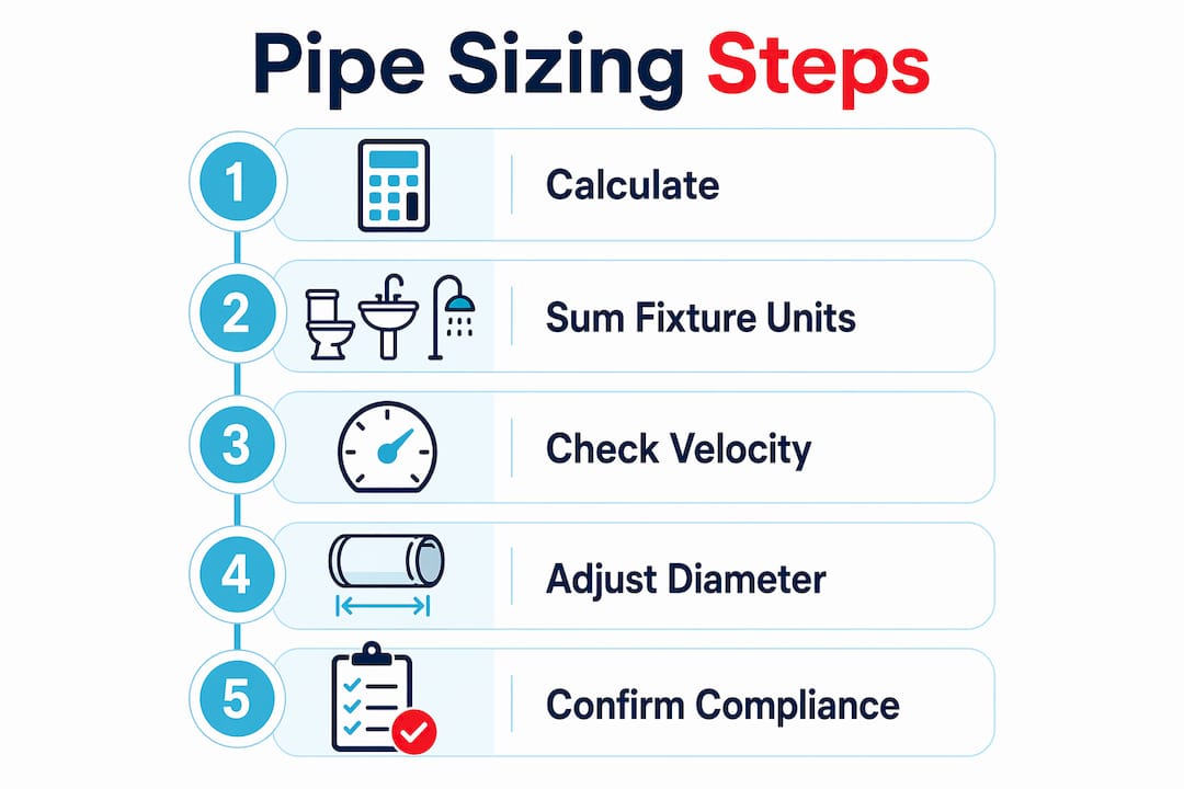 Infographic outlining step-by-step pipe sizing process