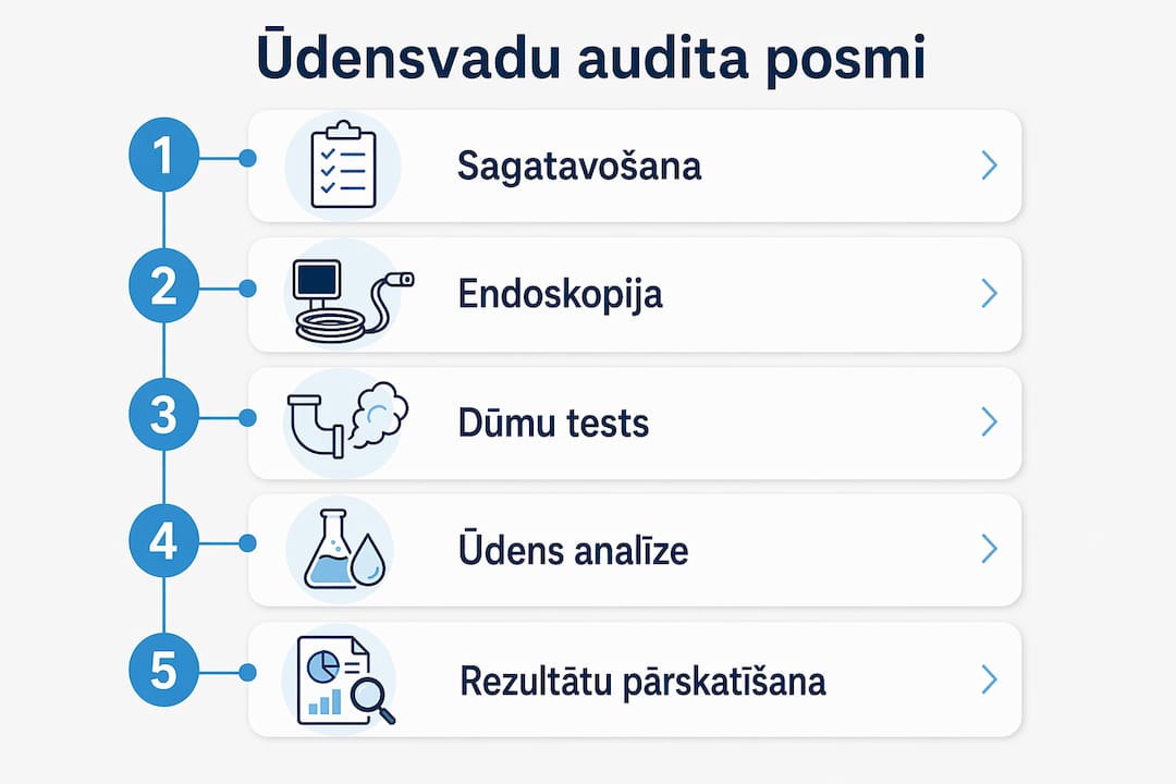 Infografika: soli, kā veikt ūdensapgādes sistēmas auditu