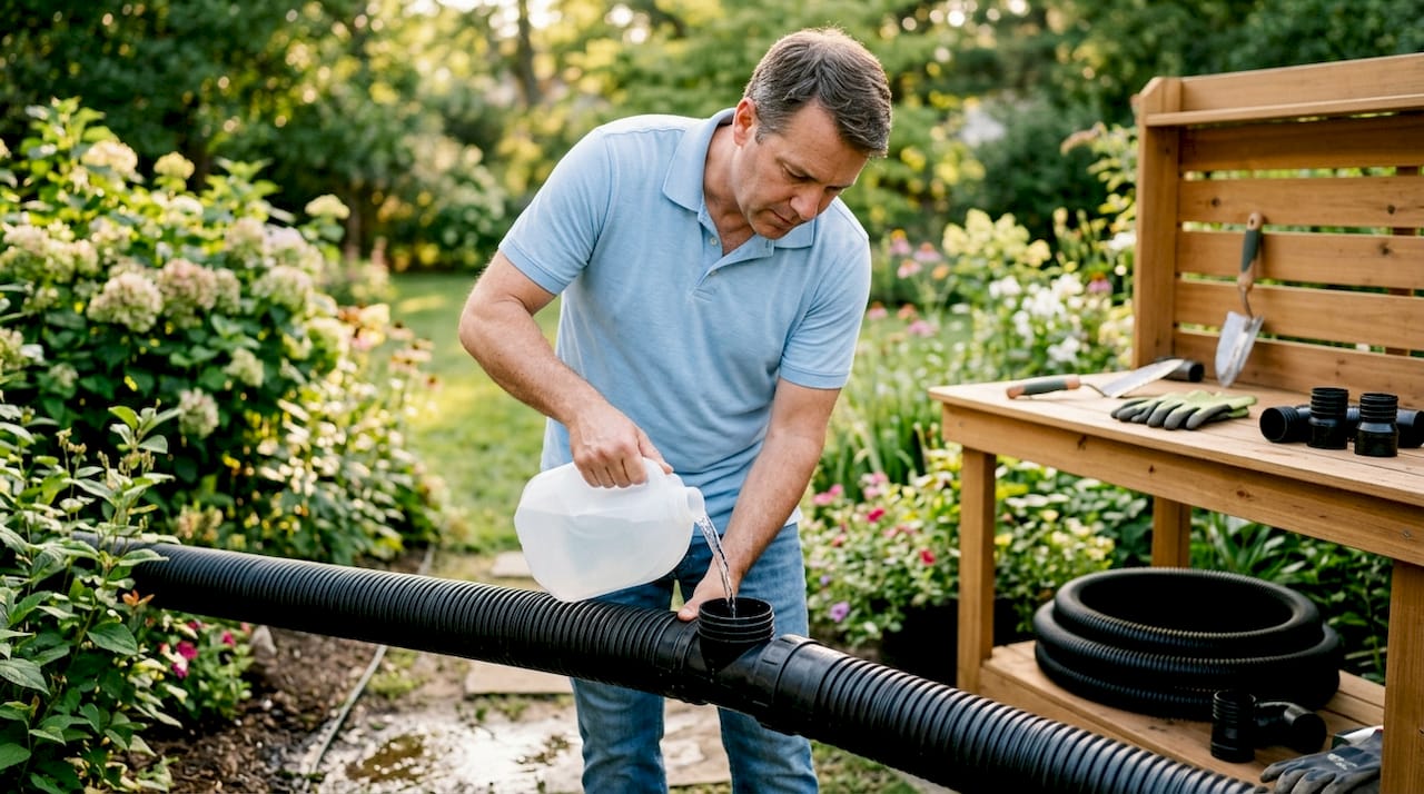 Testing water flow in residential drainage pipe