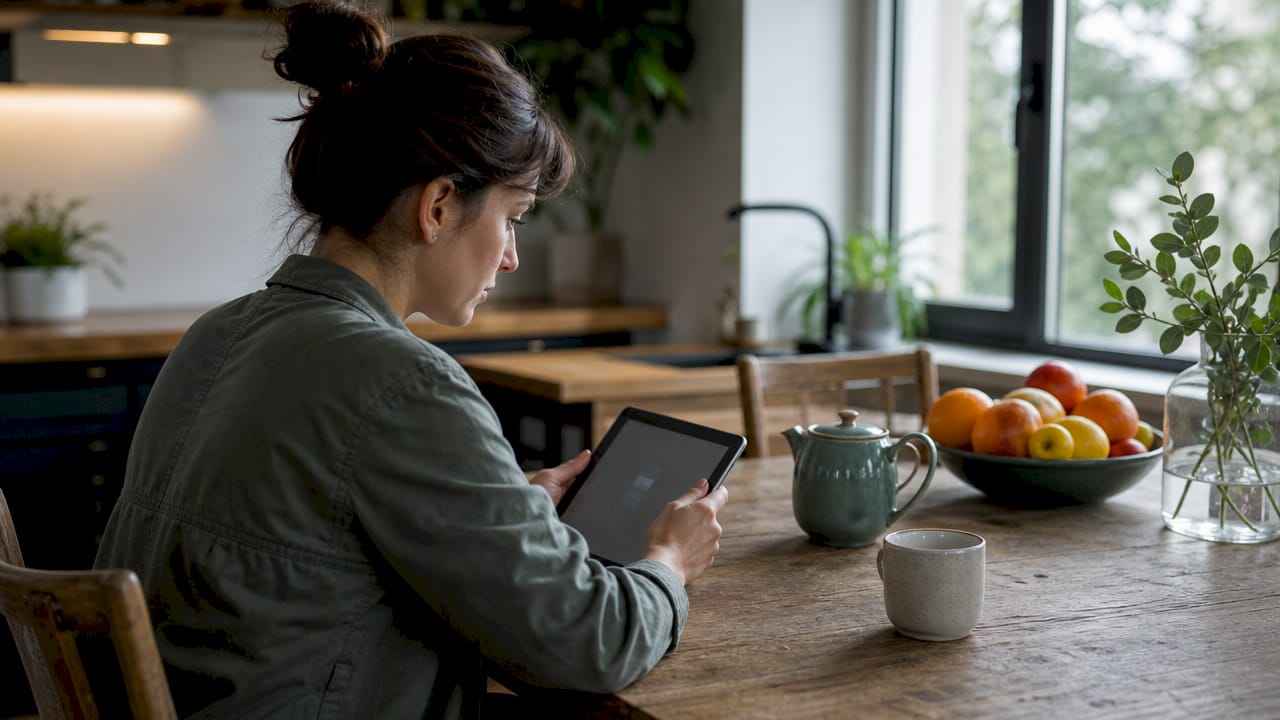 Hand pointing at tablet with water usage data