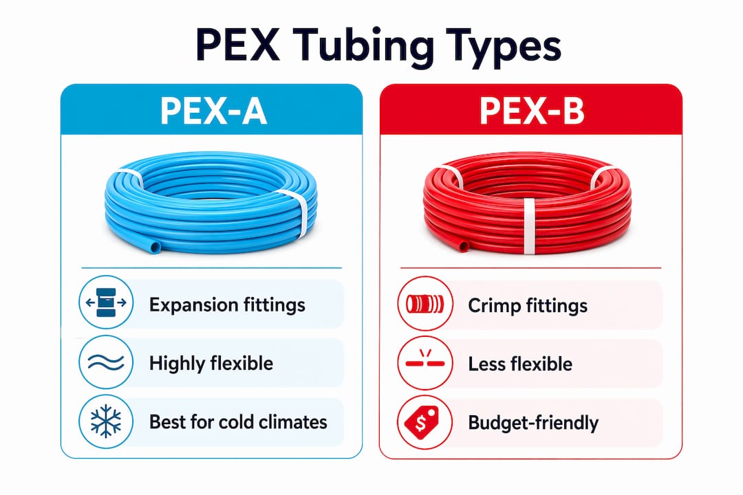 Infographic comparing PEX-A and PEX-B tubing types