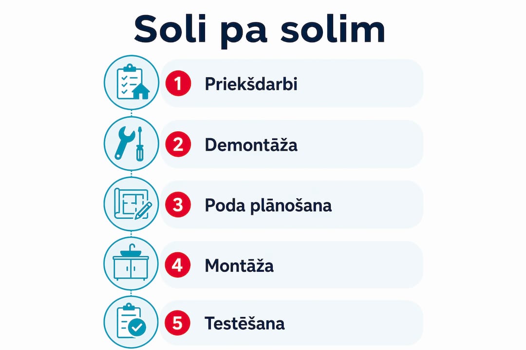 Infografika: soli pa solim, kā nomainīt tualetes podu