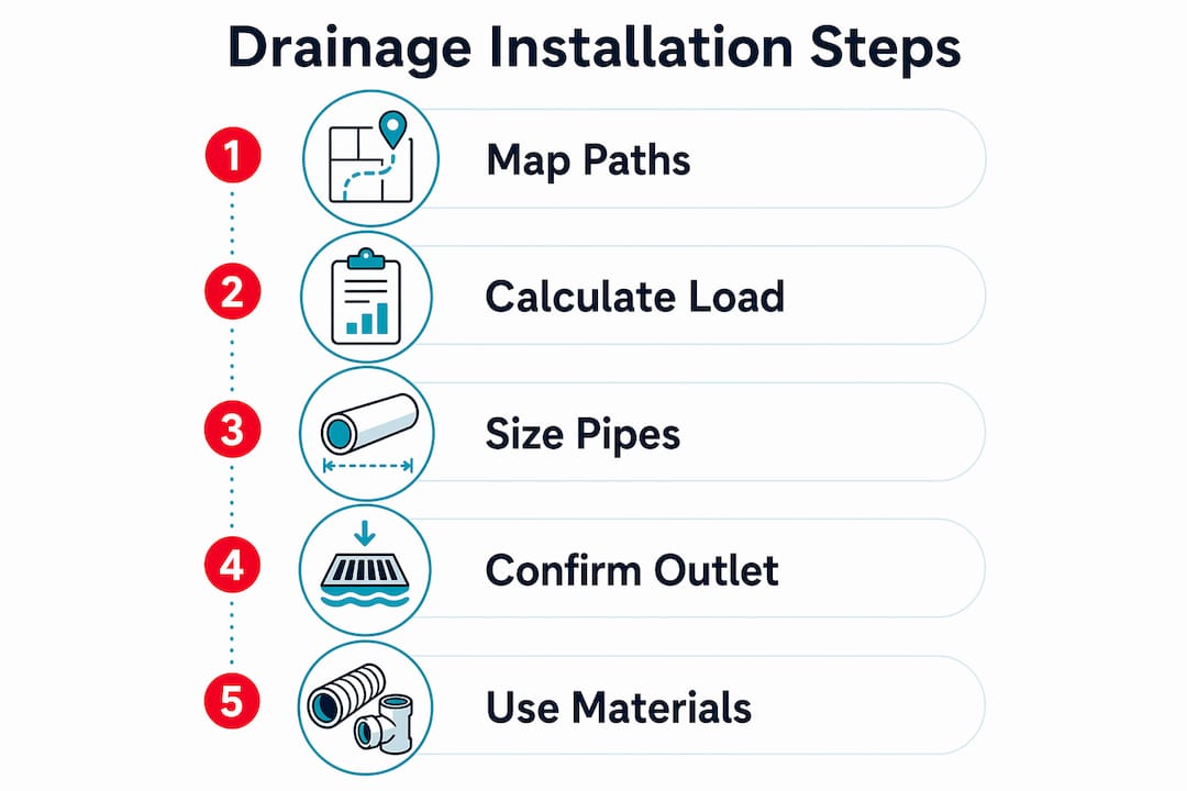Infographic showing steps for drainage installation process