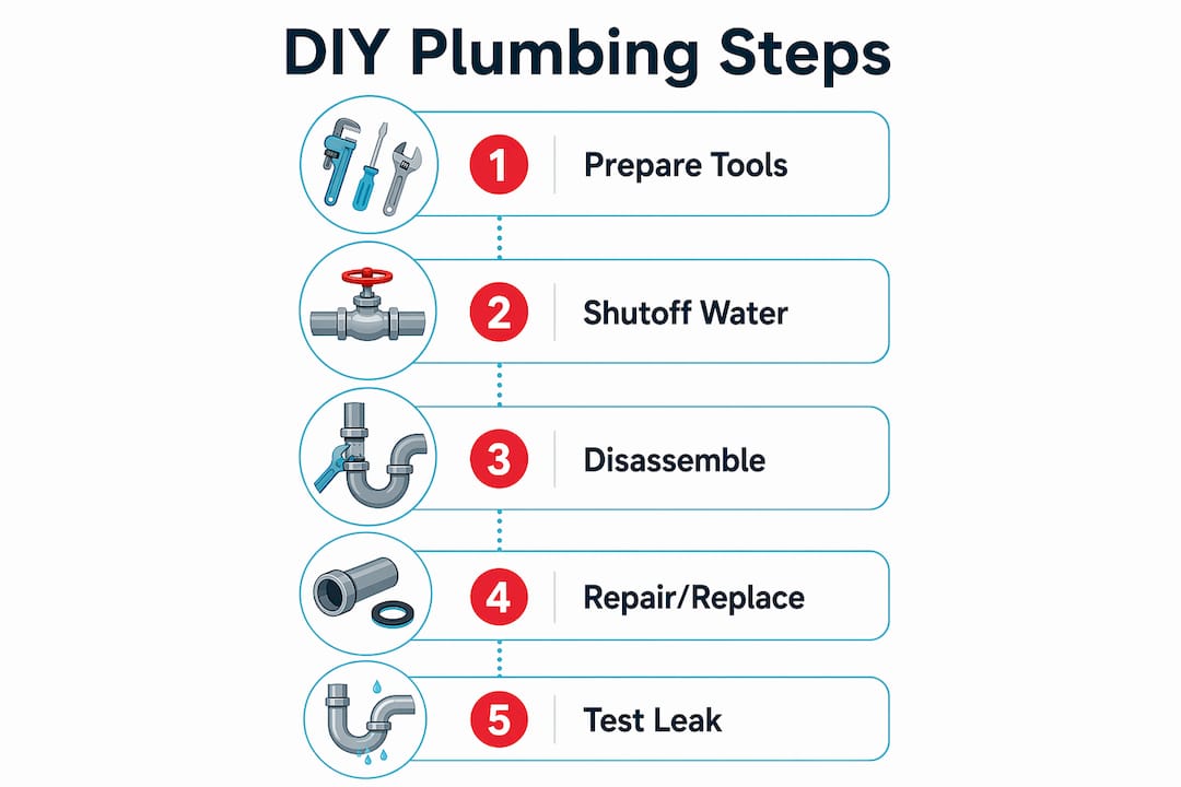 Infographic showing step-by-step DIY plumbing process