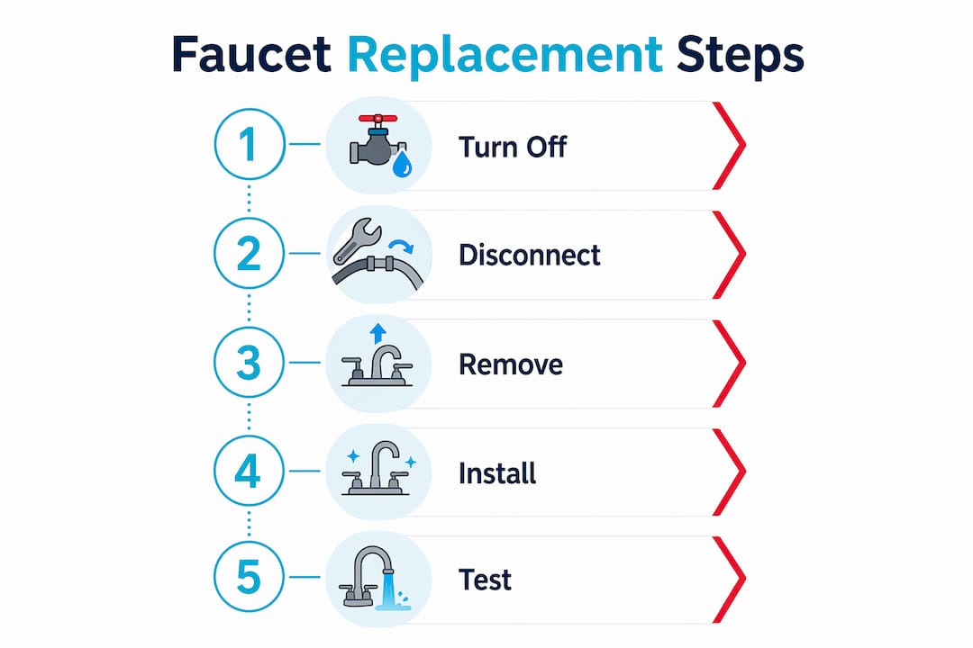 Infographic showing step-by-step faucet replacement process