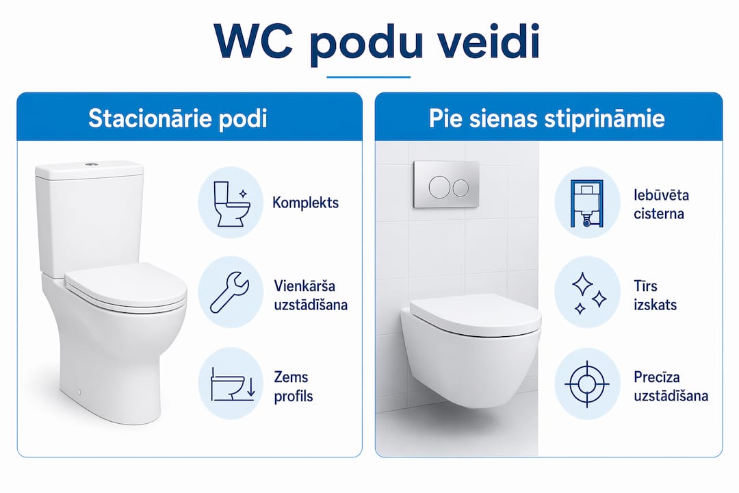 Pārskats par populārākajiem tualetes podu modeļiem — infografika