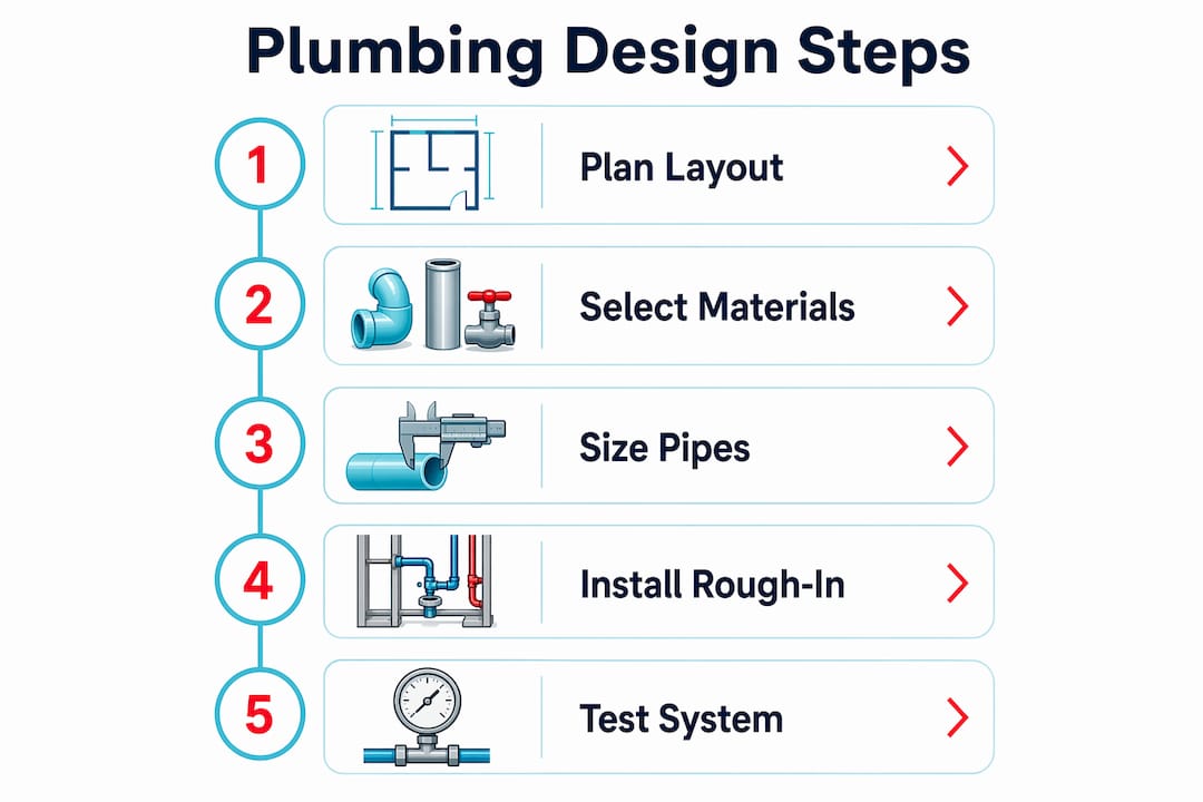 Infographic showing plumbing design steps