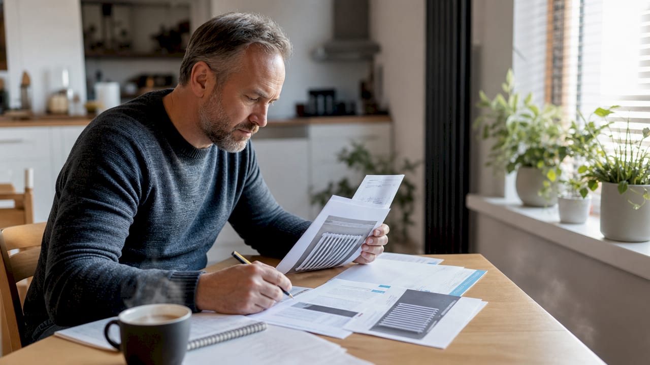 Person reviewing radiator upgrade options at home table