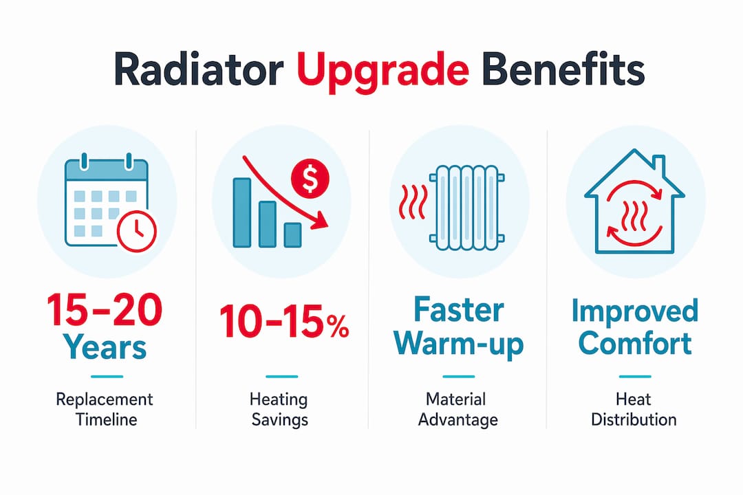 Infographic showing key benefits of radiator upgrades