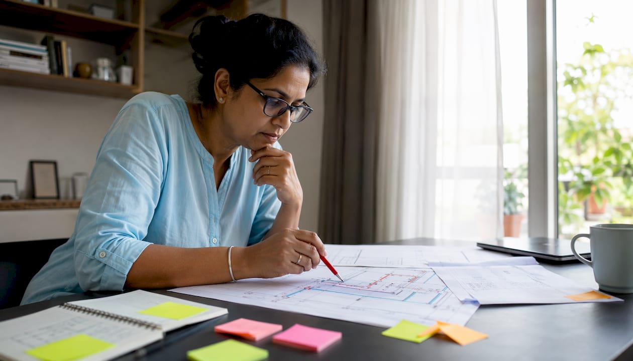 Woman reviewing home water supply plan