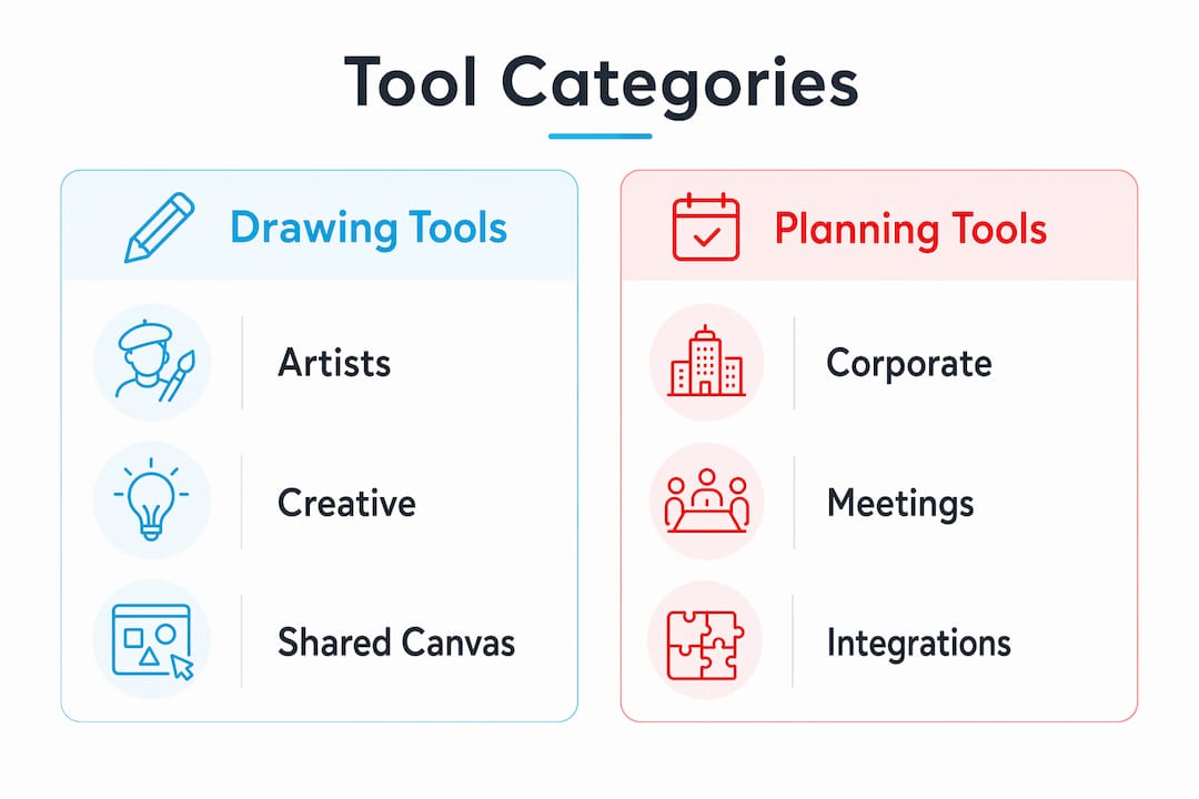 Infographic comparing drawing and planning visual collaboration tools