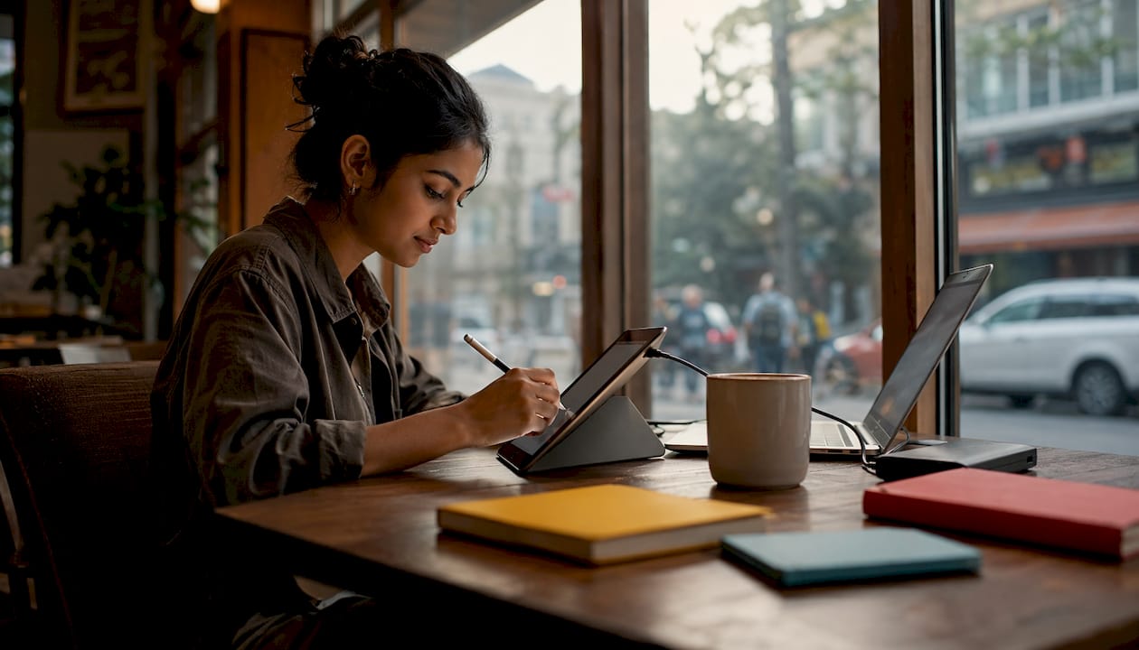 Woman using tablet for visual collaboration