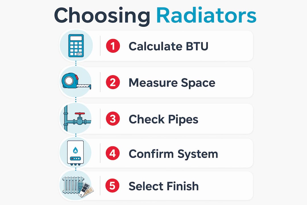 Infographic showing steps to choose designer radiator