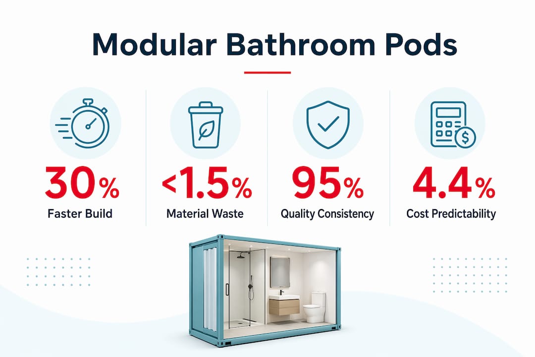 Infographic showing modular bathroom pods key statistics