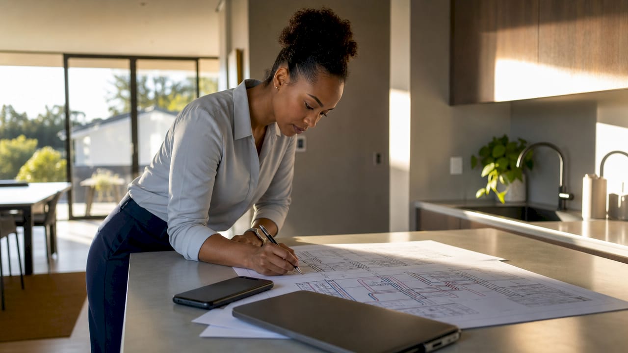 Property manager reviewing communal heating plans