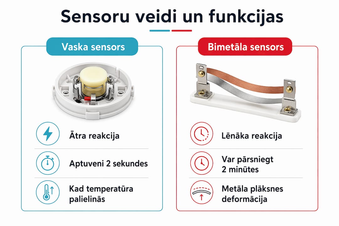 Infografika: Vaska un bimetāla sensori termostatiskajos maisītājos – salīdzinošs pārskats
