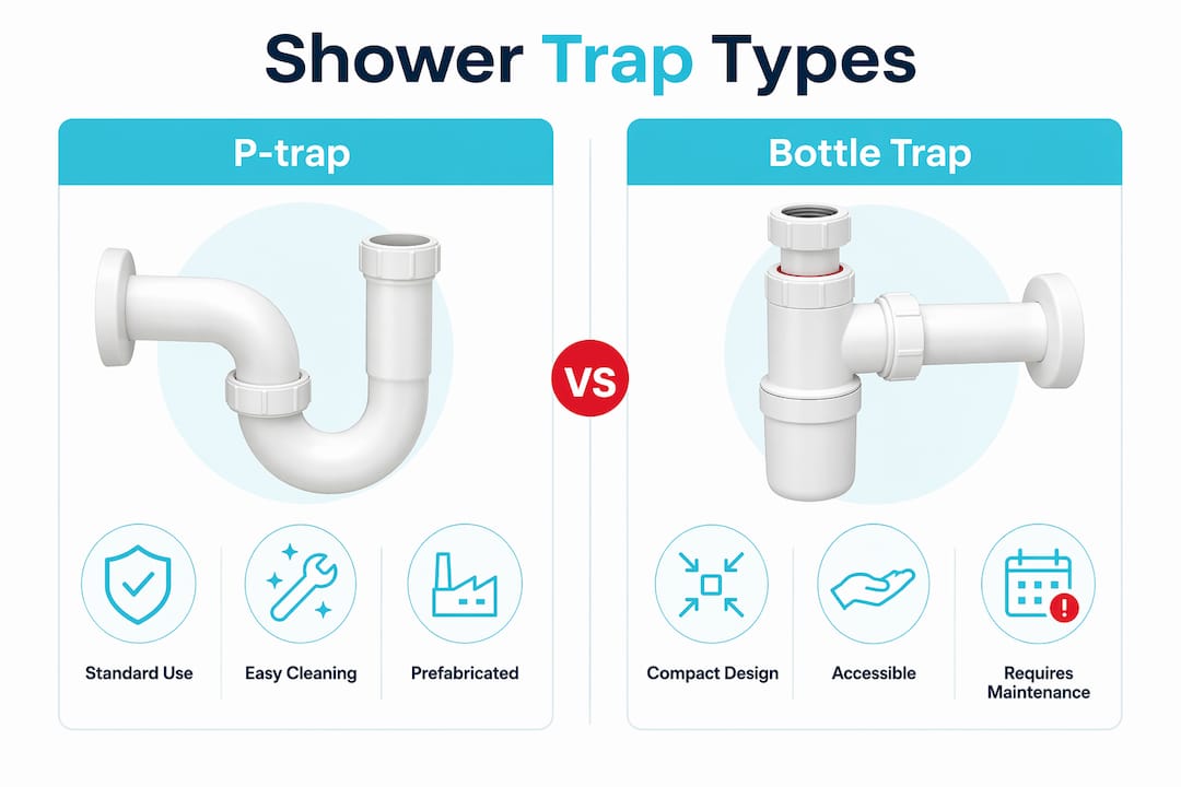 Infographic comparing shower trap types with key features