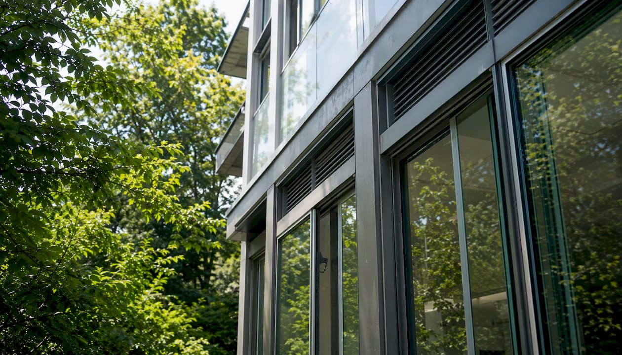 Modern building facade with natural ventilation features