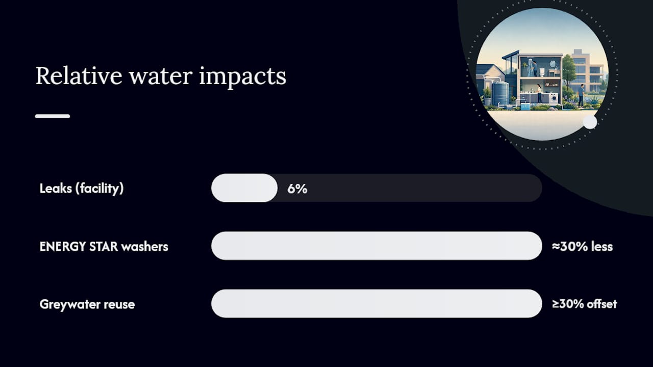 Diagram of water efficiency improvement steps and impact