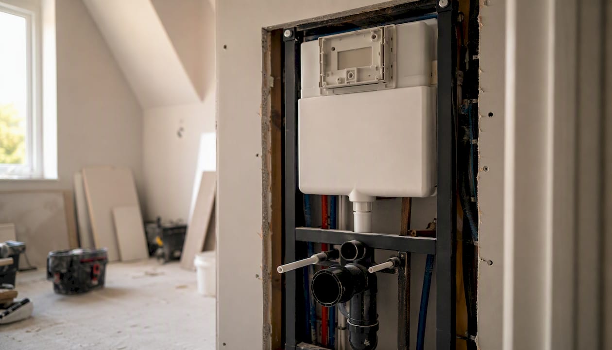 Bathroom wall cavity with concealed toilet cistern