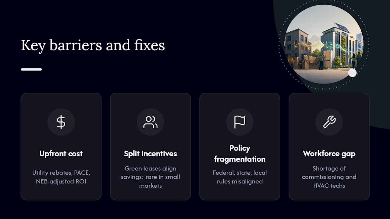 The efficiency-first approach still faces real barriers — overview diagram