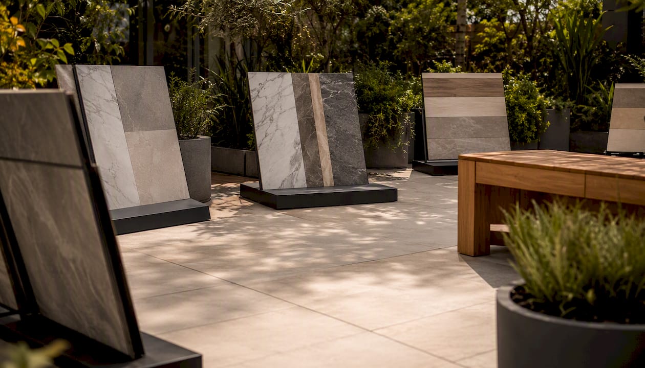 Tile showroom with samples and daylight
