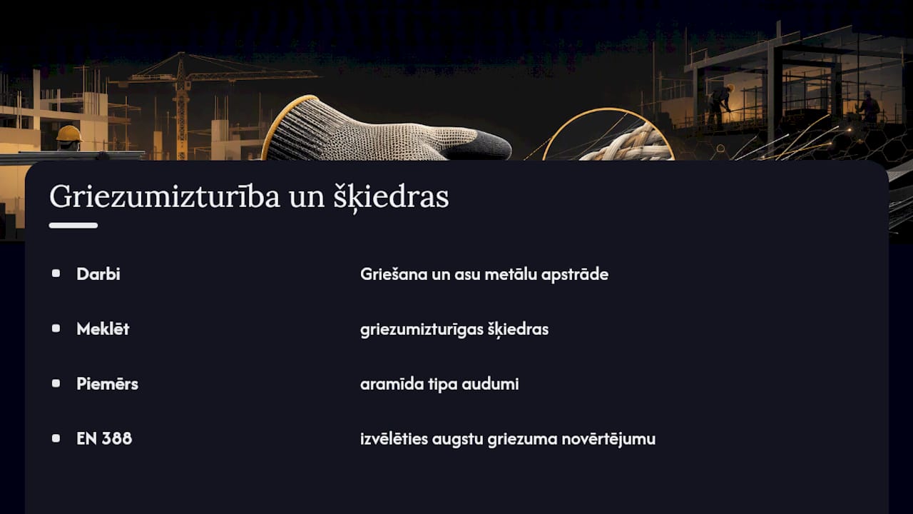 Cimdu griešanās izturības līmeņu un šķiedru veidu salīdzinājums