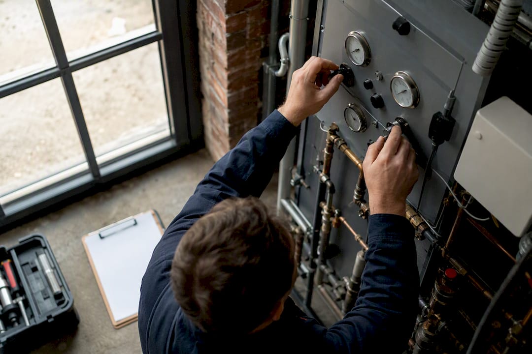 Hands tuning building utility control panel