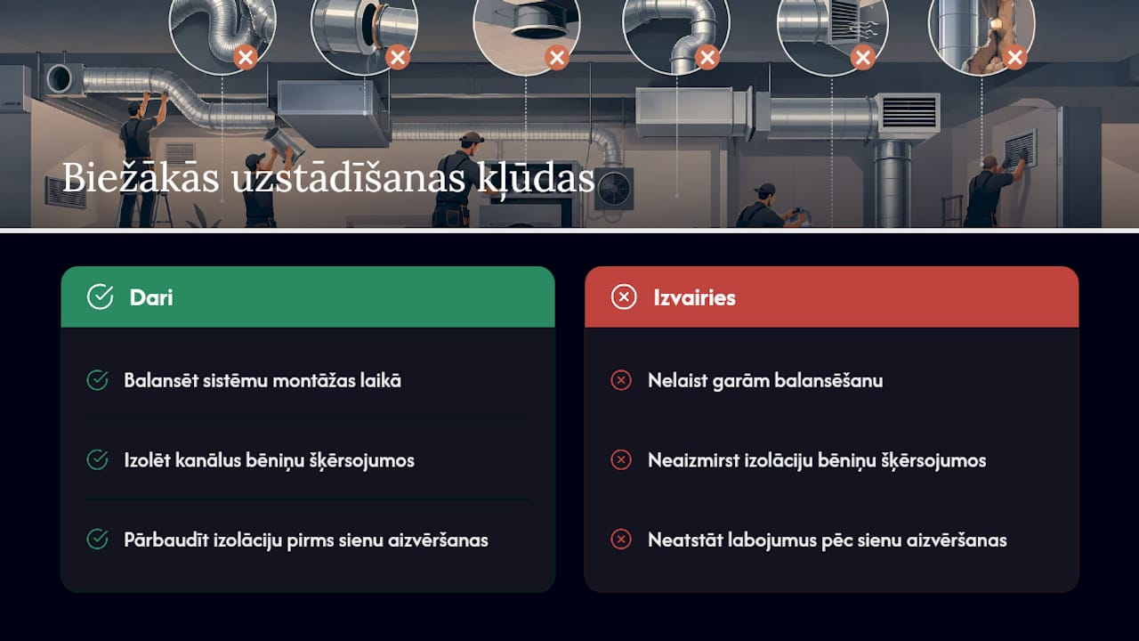 Ventilācijas sistēmu biežākās kļūdas un pareizie risinājumi — shēma
