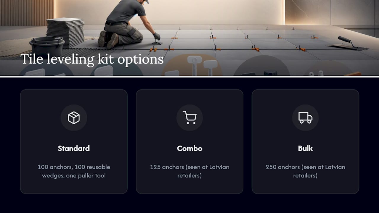 Components and quantities comparison of tile leveling kits