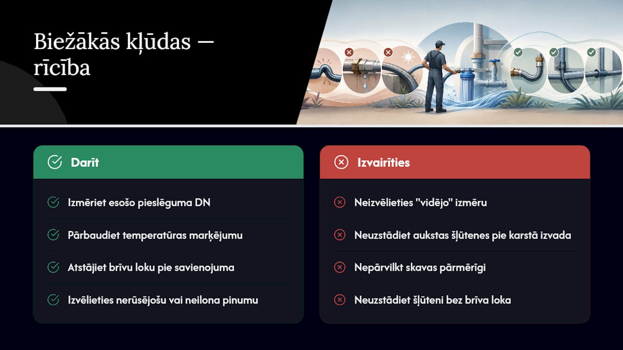 Biežākās kļūdas, izvēloties un uzstādot elastīgo šļūteni — overview diagram