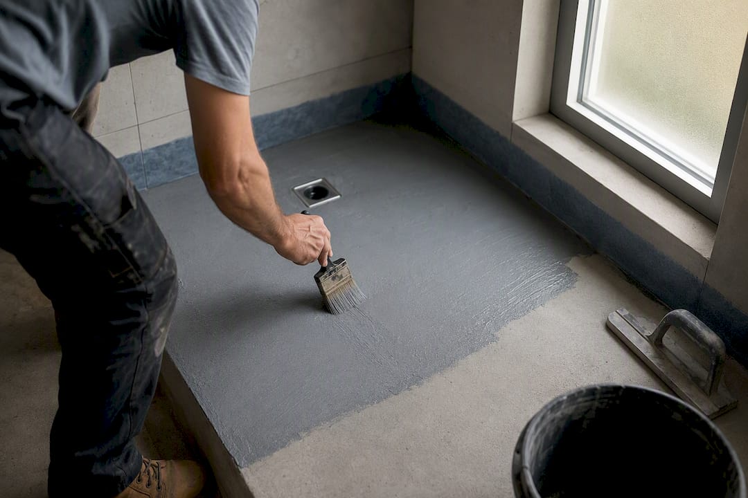 Applying waterproof membrane on shower floor