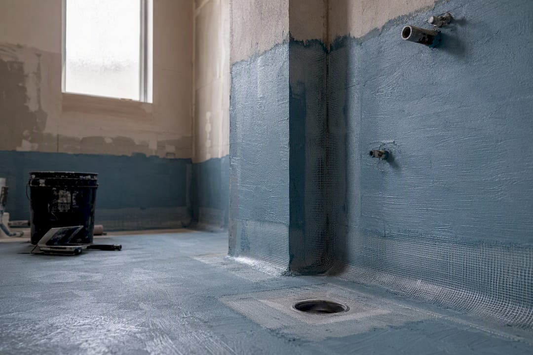 Membrane coat drying with reinforcement visible at corners